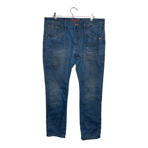 Robert Graham Slim Jim Straight Button Fly Blue Dark Wash Denim Jeans  Size 38W - Picture 1 of 14